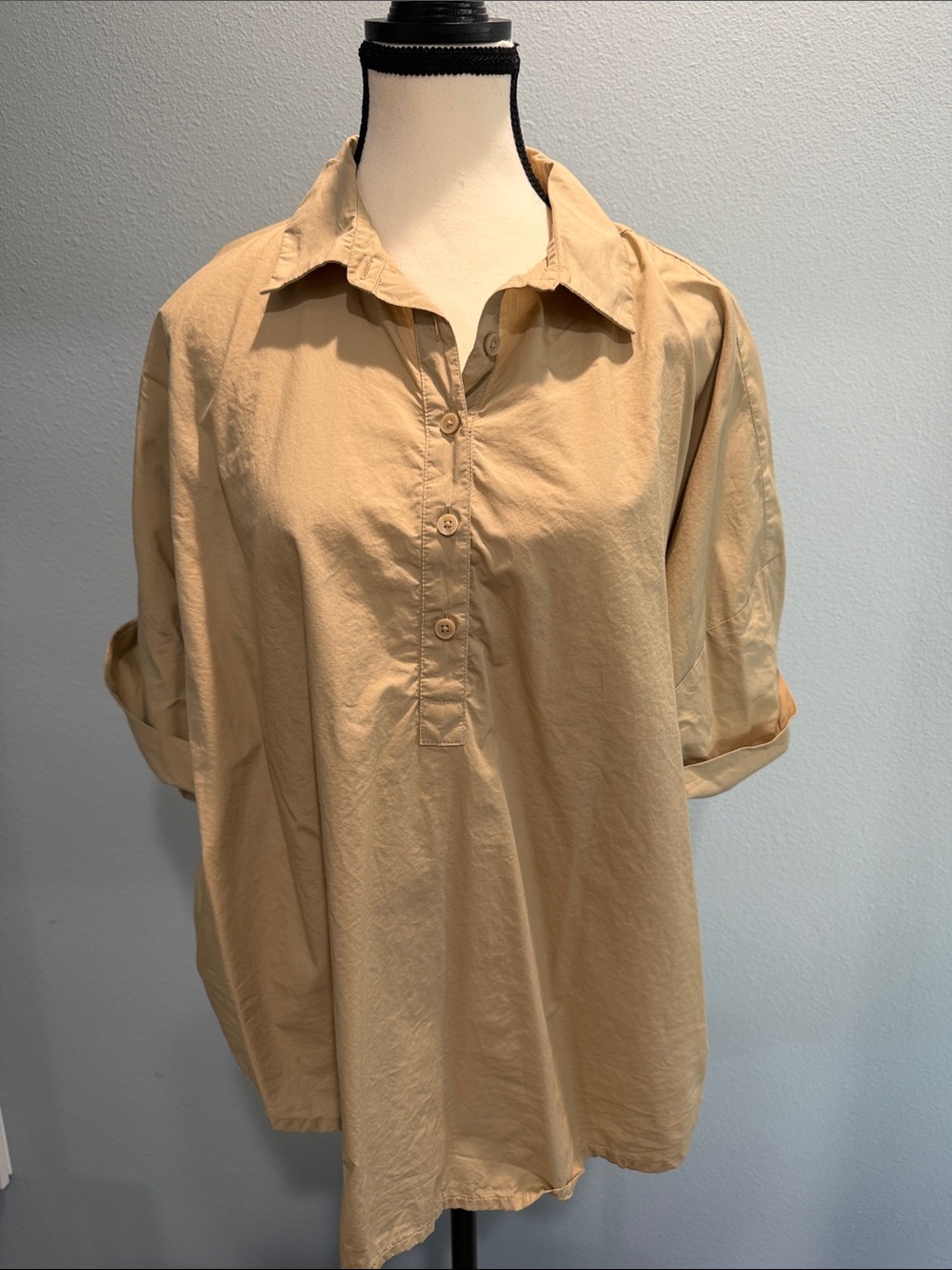 LOFT Neutral Tan Collared Button Blouse